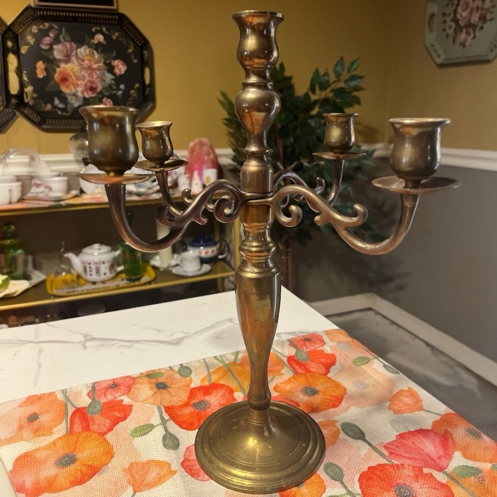Vintage Solid Brass Five Arm Candelabra Candle Holder